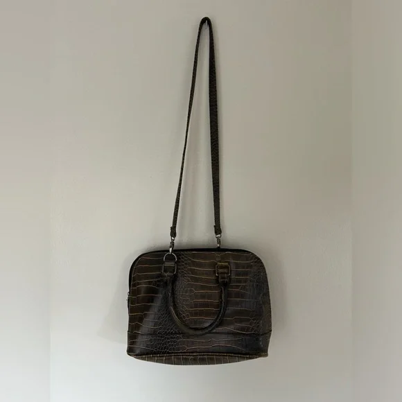 Kim Rogers Brown Faux Croc Leather Hornback Purse - Picture 2 of 6